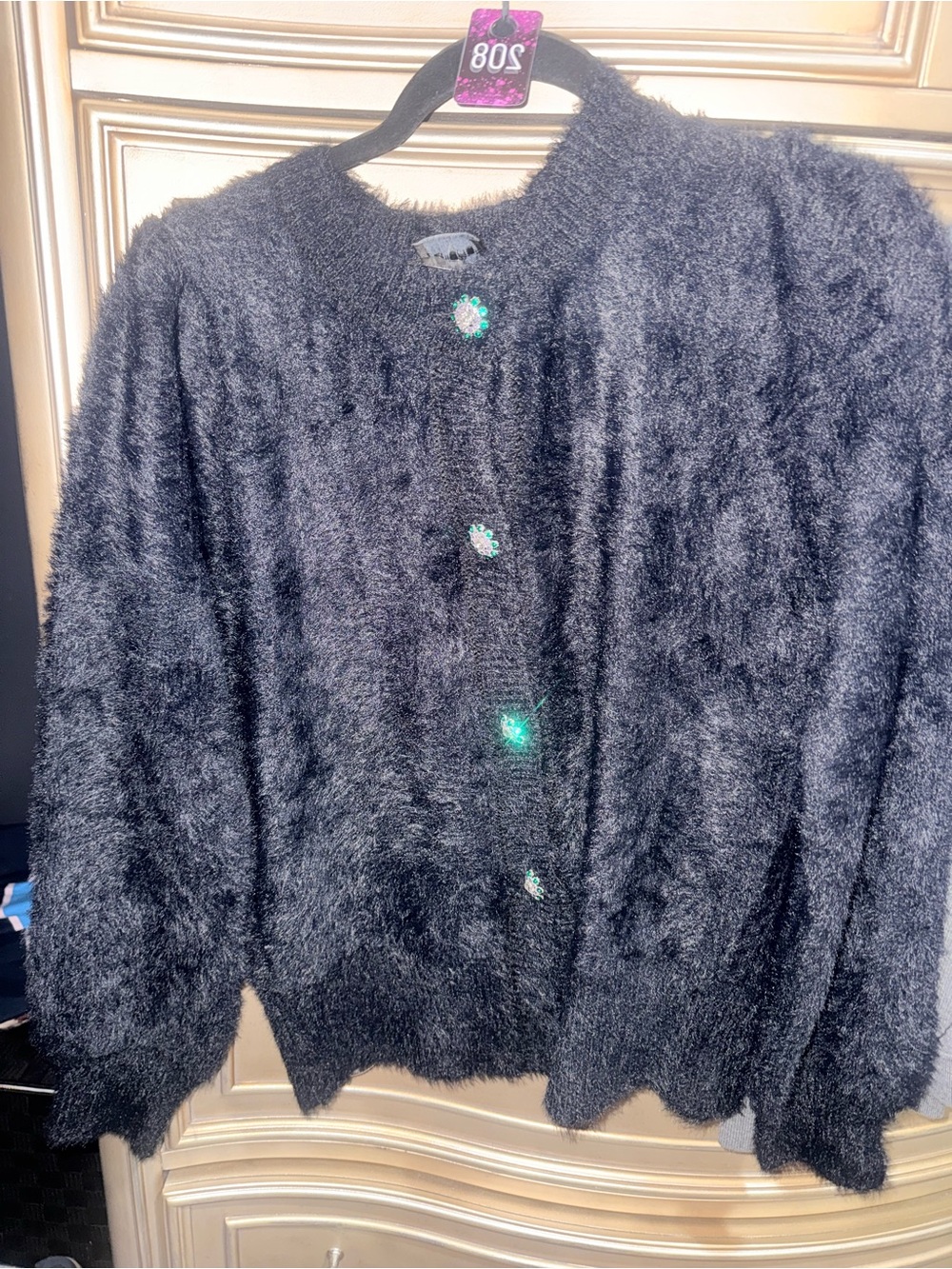 Women's Black Fuzzy Button-Front Cardigan Sweater
